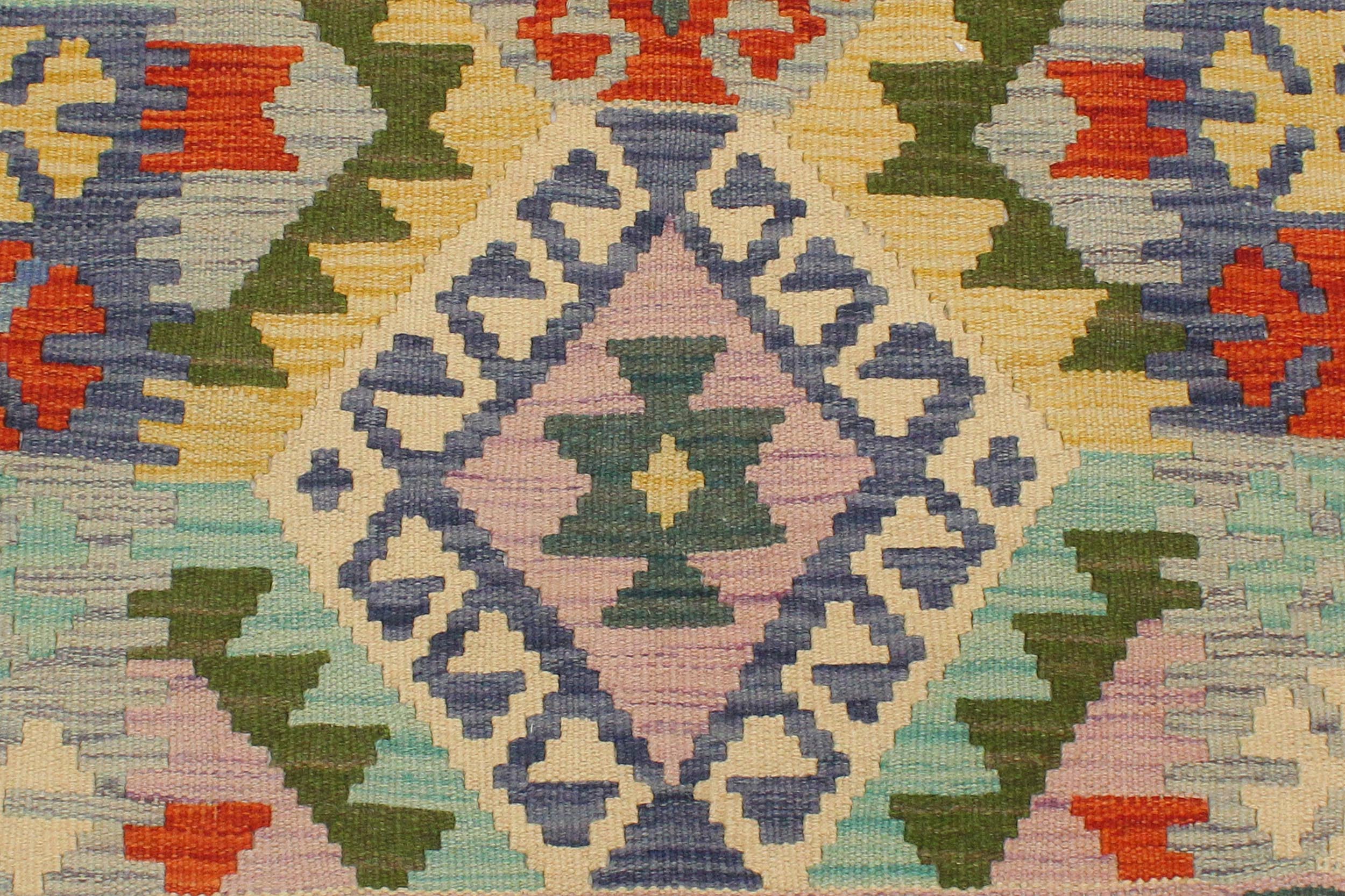 handmade Geometric Kilim Rust Blue Hand-Woven RECTANGLE 100% WOOL area rug 3' x 5'