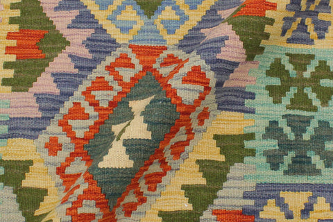 handmade Geometric Kilim Rust Blue Hand-Woven RECTANGLE 100% WOOL area rug 3' x 5'