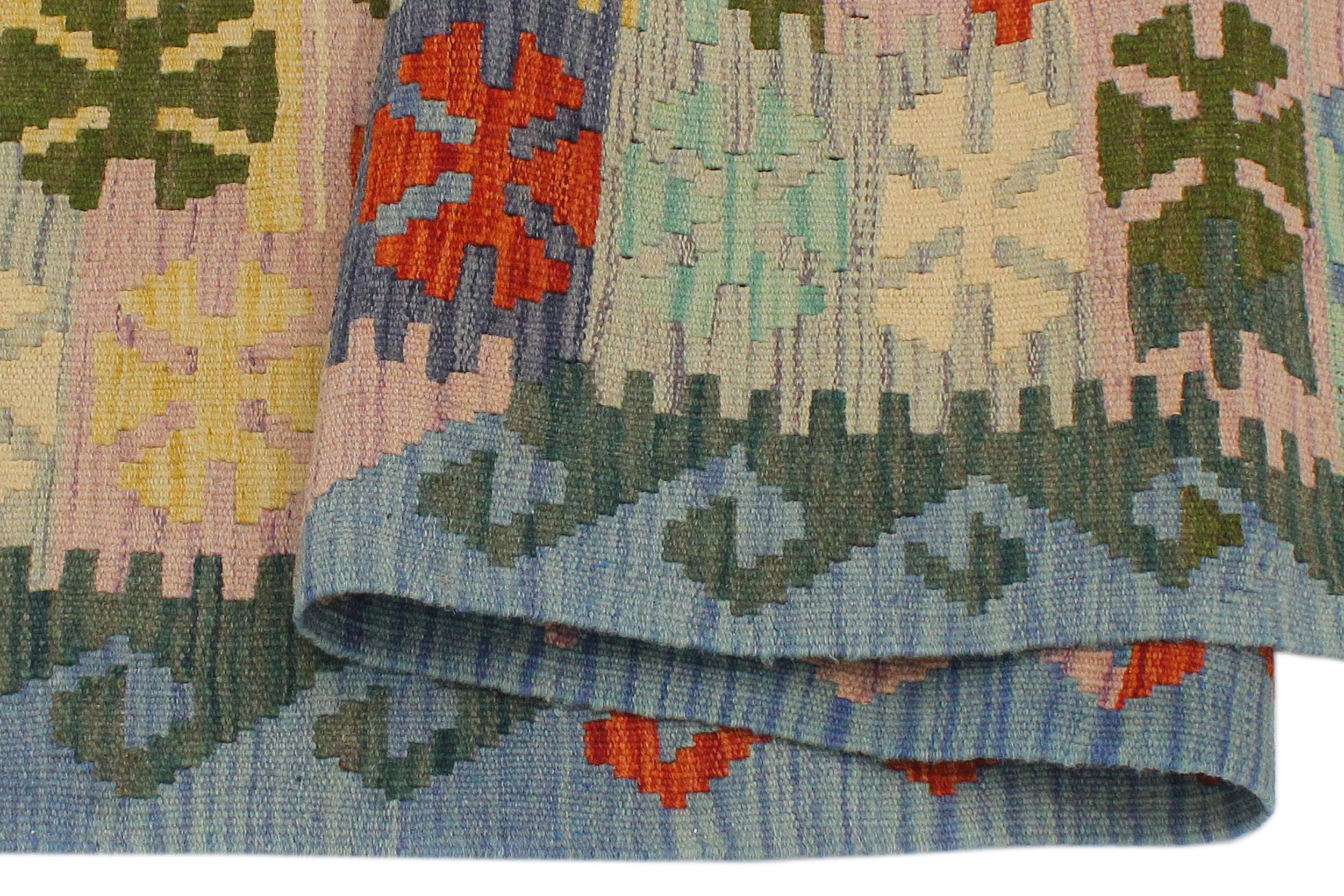 handmade Geometric Kilim Rust Blue Hand-Woven RECTANGLE 100% WOOL area rug 3' x 5'