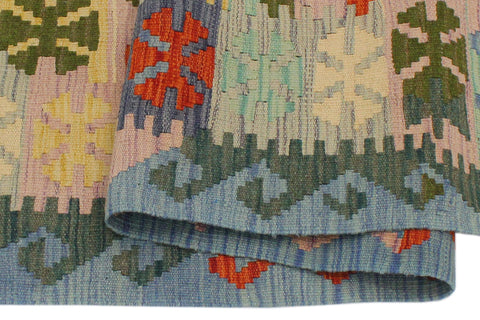 handmade Geometric Kilim Rust Blue Hand-Woven RECTANGLE 100% WOOL area rug 3' x 5'