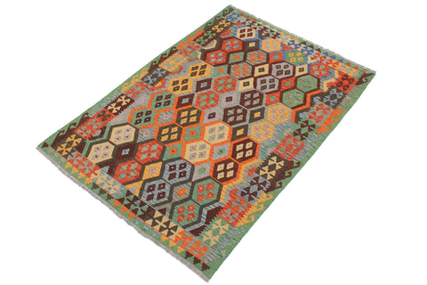 handmade Geometric Kilim Gray Green Hand-Woven RECTANGLE 100% WOOL area rug 5 x 7