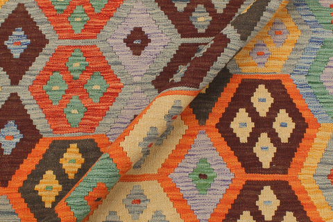 handmade Geometric Kilim Gray Green Hand-Woven RECTANGLE 100% WOOL area rug 5 x 7
