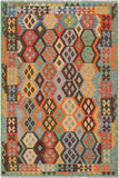 Flat Weave Kilim Antique Navaho Vintage handmade Geometric Kilim Gray Green Hand-Woven Rectangle 100% Wool Area Rug 5x7 