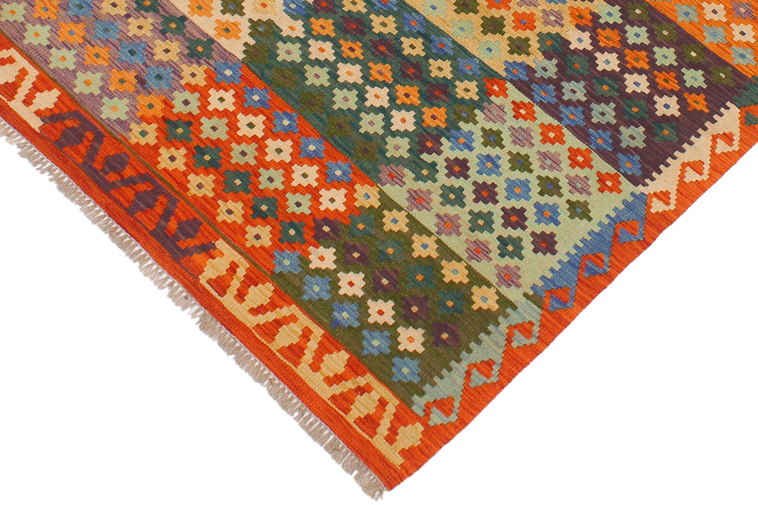 handmade Modern Kilim Beige Rust Hand-Woven RECTANGLE 100% WOOL area rug 4x6