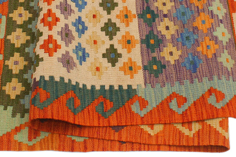 handmade Modern Kilim Beige Rust Hand-Woven RECTANGLE 100% WOOL area rug 4x6