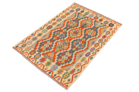 handmade Geometric Kilim Rust Beige Hand-Woven RECTANGLE 100% WOOL area rug 4 x 6