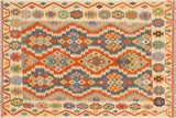 Rustic Turkish Kilim Lashon Hand-Woven Wool Rug - 4'1'' x 5'8''