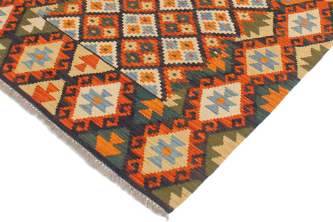 handmade Geometric Kilim Blue Rust Hand-Woven RECTANGLE 100% WOOL area rug 4 x 5