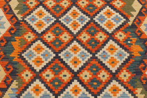 handmade Geometric Kilim Blue Rust Hand-Woven RECTANGLE 100% WOOL area rug 4 x 5