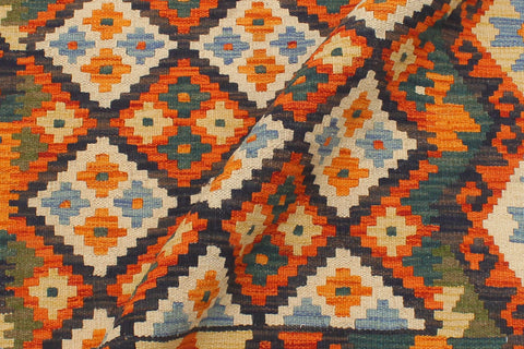handmade Geometric Kilim Blue Rust Hand-Woven RECTANGLE 100% WOOL area rug 4 x 5