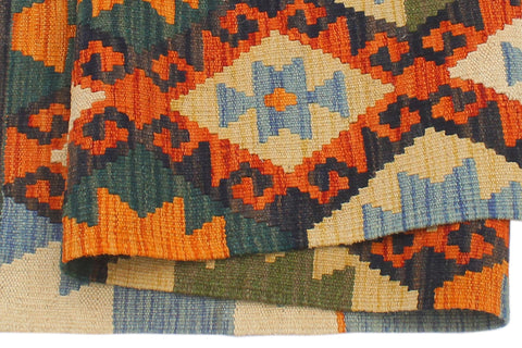 handmade Geometric Kilim Blue Rust Hand-Woven RECTANGLE 100% WOOL area rug 4 x 5
