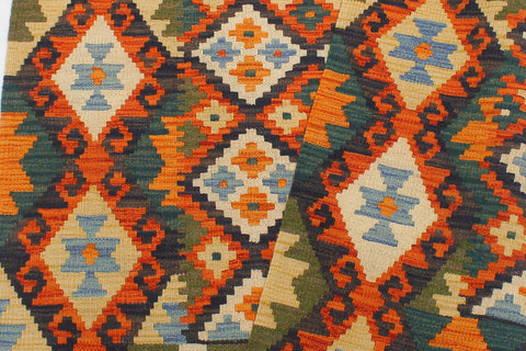 handmade Geometric Kilim Blue Rust Hand-Woven RECTANGLE 100% WOOL area rug 4 x 5