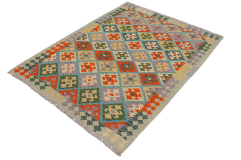 handmade Geometric Kilim Blue Rust Hand-Woven RECTANGLE 100% WOOL area rug 4 x 6