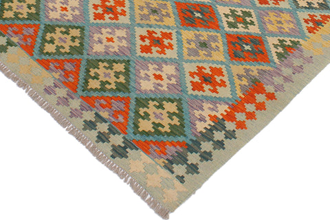 handmade Geometric Kilim Blue Rust Hand-Woven RECTANGLE 100% WOOL area rug 4 x 6