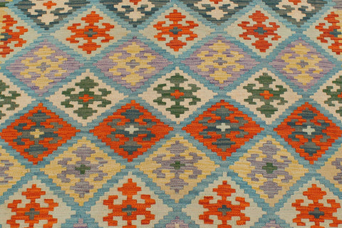 handmade Geometric Kilim Blue Rust Hand-Woven RECTANGLE 100% WOOL area rug 4 x 6