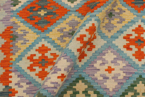handmade Geometric Kilim Blue Rust Hand-Woven RECTANGLE 100% WOOL area rug 4 x 6