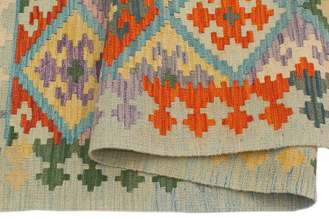 handmade Geometric Kilim Blue Rust Hand-Woven RECTANGLE 100% WOOL area rug 4 x 6