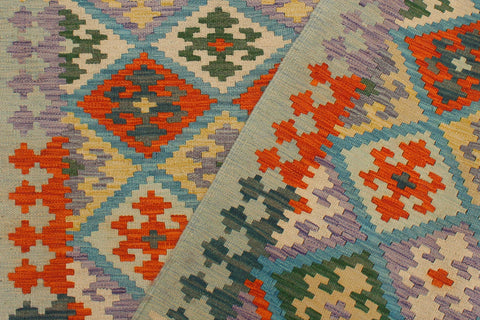 handmade Geometric Kilim Blue Rust Hand-Woven RECTANGLE 100% WOOL area rug 4 x 6