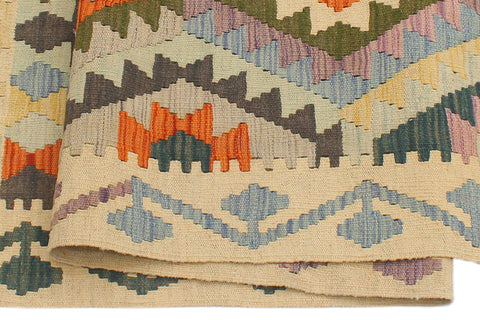 handmade Geometric Kilim Blue Beige Hand-Woven RECTANGLE 100% WOOL area rug 5x6