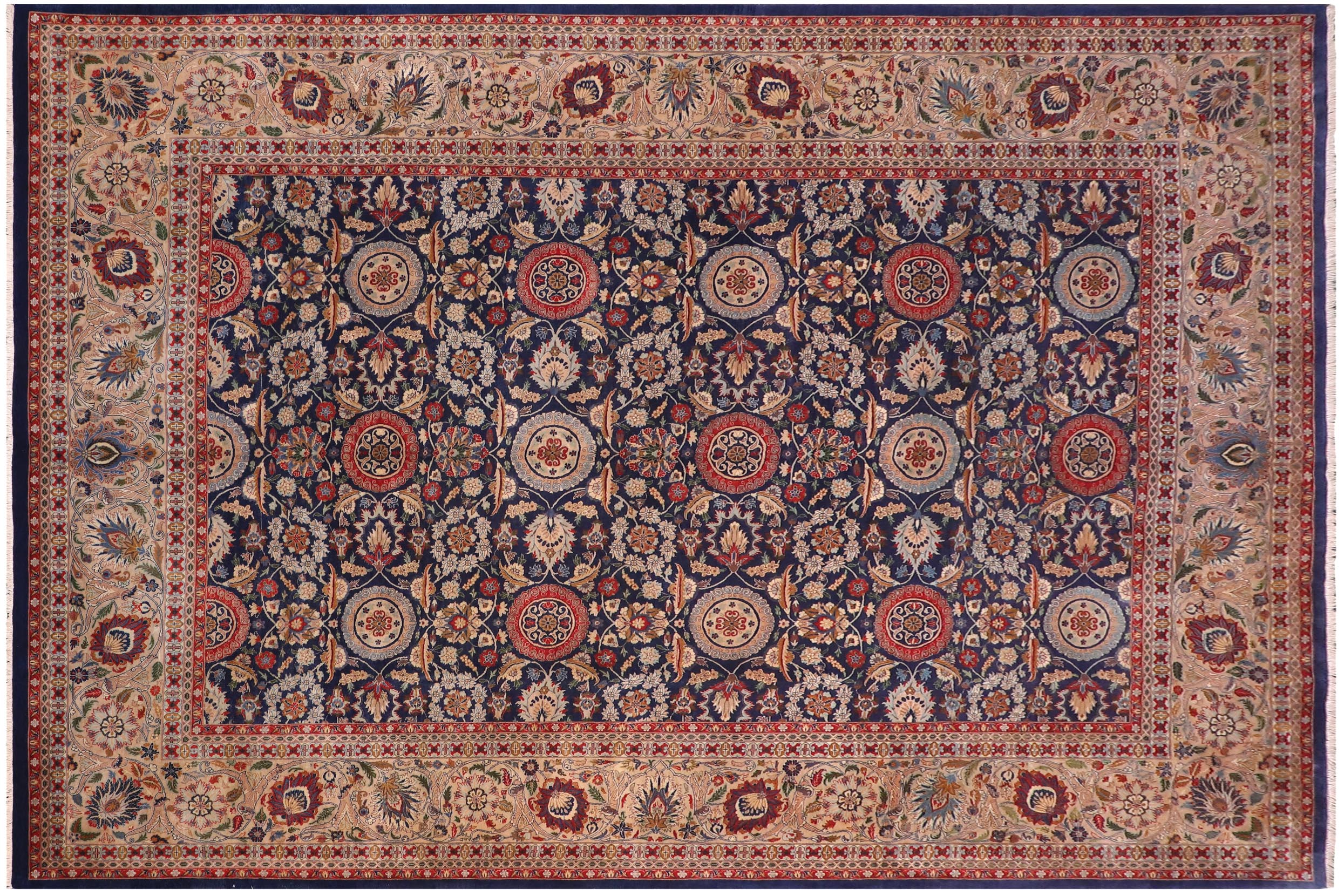 handmade Transitional Agra Tabriz Blue Tan Hand Knotted RECTANGLE 100% WOOL area rug 10x14