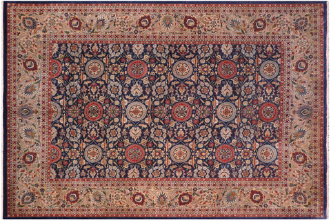 handmade Transitional Agra Tabriz Blue Tan Hand Knotted RECTANGLE 100% WOOL area rug 10x14