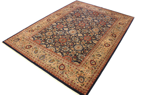 handmade Transitional Agra Tabriz Blue Tan Hand Knotted RECTANGLE 100% WOOL area rug 10 x 14