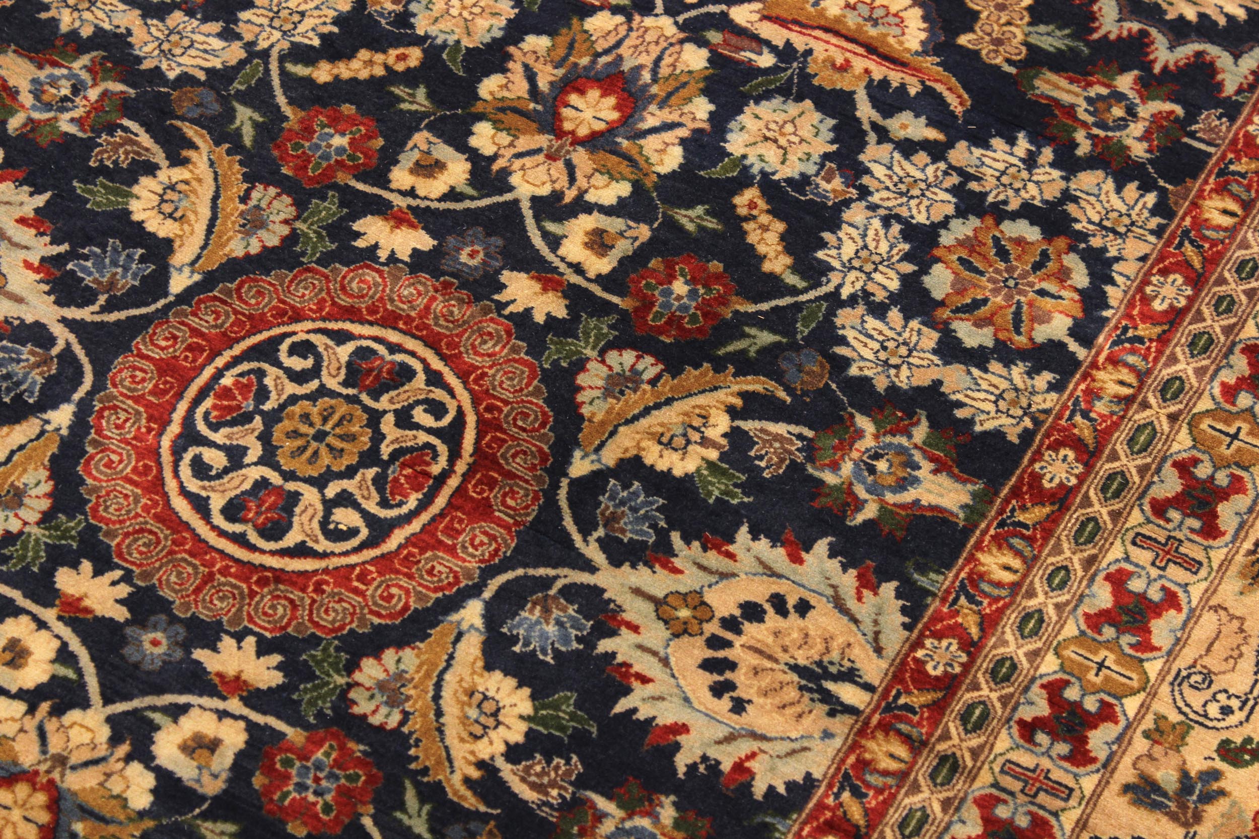 handmade Transitional Agra Tabriz Blue Tan Hand Knotted RECTANGLE 100% WOOL area rug 10 x 14