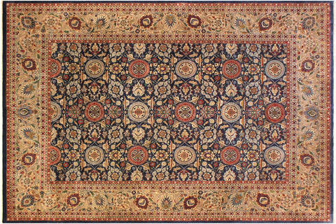 handmade Transitional Agra Tabriz Blue Tan Hand Knotted RECTANGLE 100% WOOL area rug 10 x 14