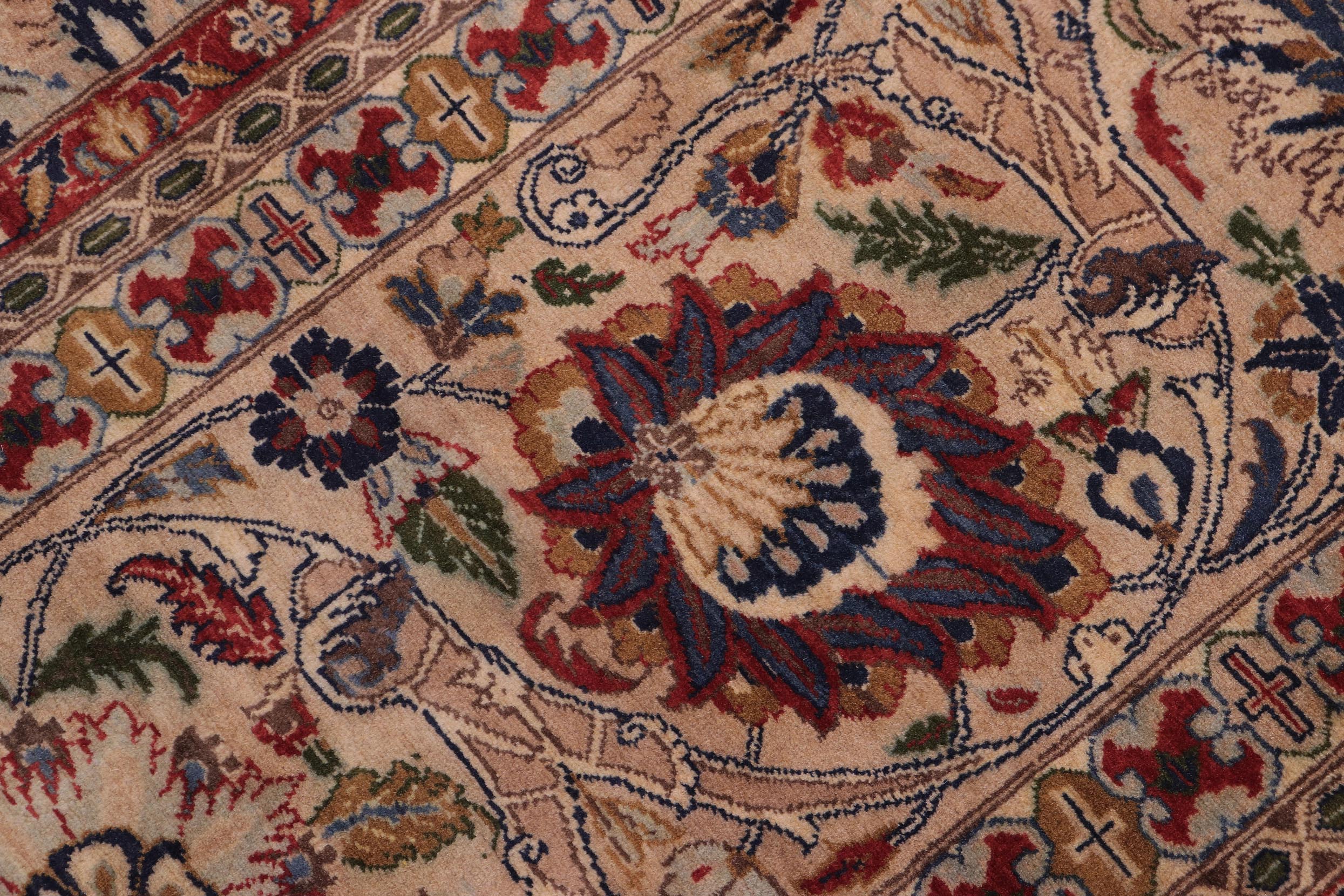 handmade Transitional Agra Tabriz Blue Tan Hand Knotted RECTANGLE 100% WOOL area rug 10x14