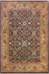 Traditional Agra Tabriz Johanna Blue Tan Hand Knotted Area rugs 10X14