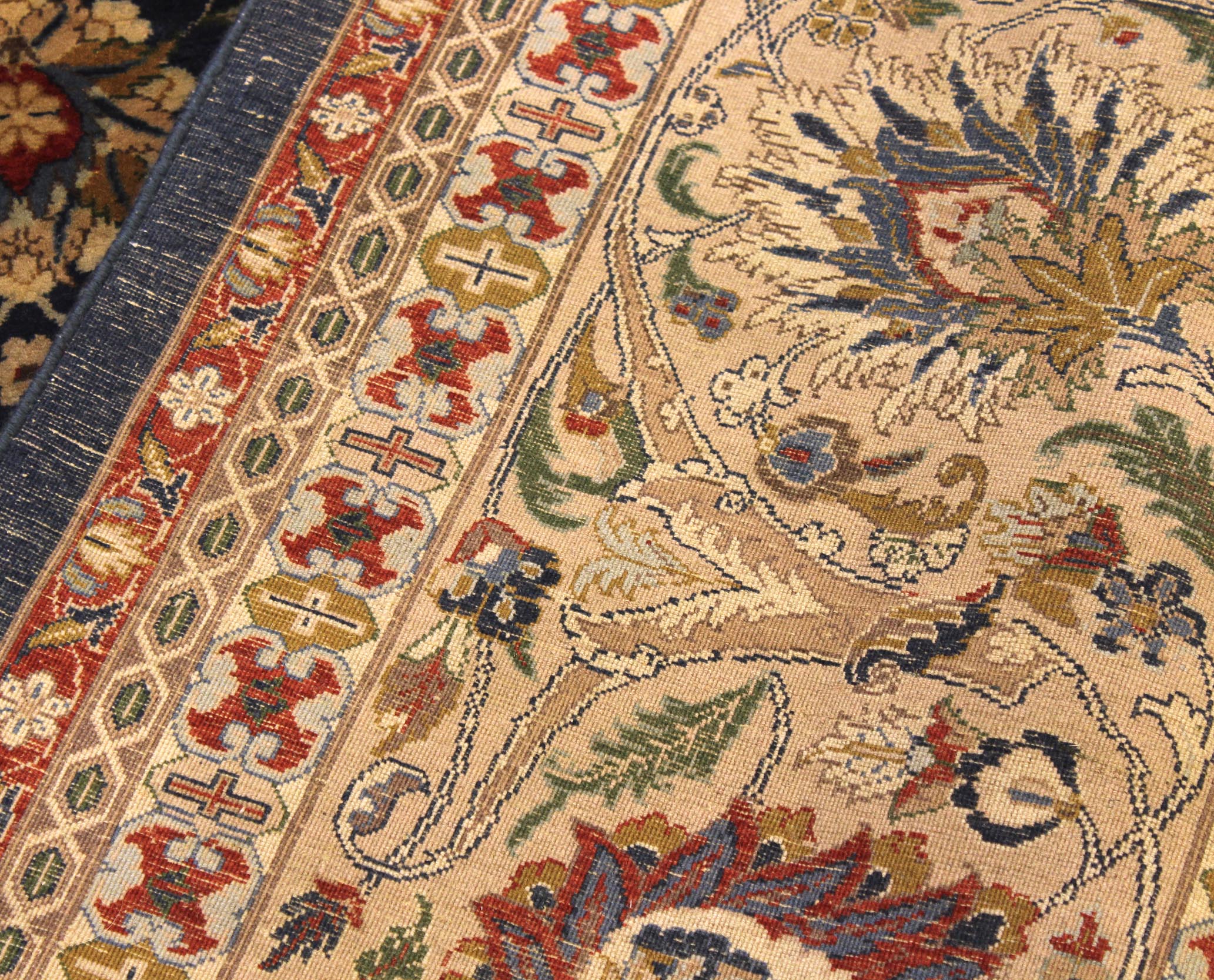 handmade Transitional Agra Tabriz Blue Tan Hand Knotted RECTANGLE 100% WOOL area rug 10 x 14