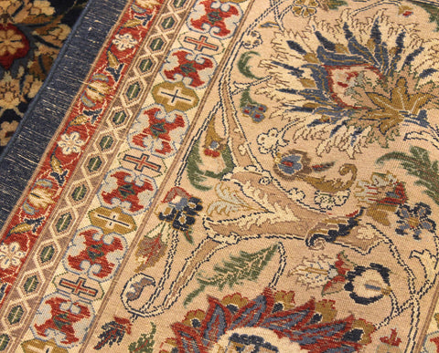 handmade Transitional Agra Tabriz Blue Tan Hand Knotted RECTANGLE 100% WOOL area rug 10 x 14