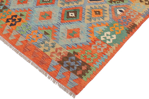handmade Geometric Kilim Blue Rust Hand-Woven RECTANGLE 100% WOOL area rug 4 x 6