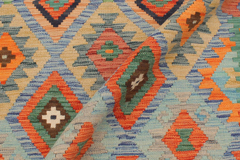handmade Geometric Kilim Blue Rust Hand-Woven RECTANGLE 100% WOOL area rug 4 x 6
