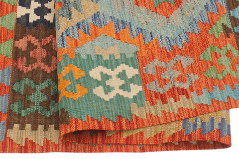 handmade Geometric Kilim Blue Rust Hand-Woven RECTANGLE 100% WOOL area rug 4 x 6