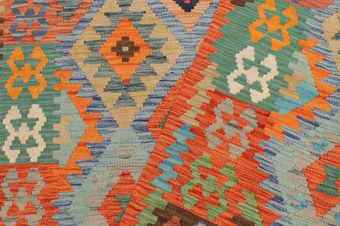 handmade Geometric Kilim Blue Rust Hand-Woven RECTANGLE 100% WOOL area rug 4 x 6