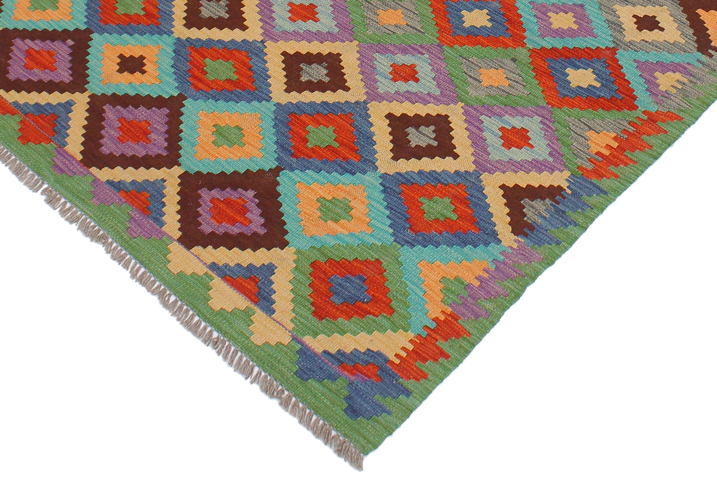 handmade Geometric Kilim Blue Green Hand-Woven RECTANGLE 100% WOOL area rug 4 x 6