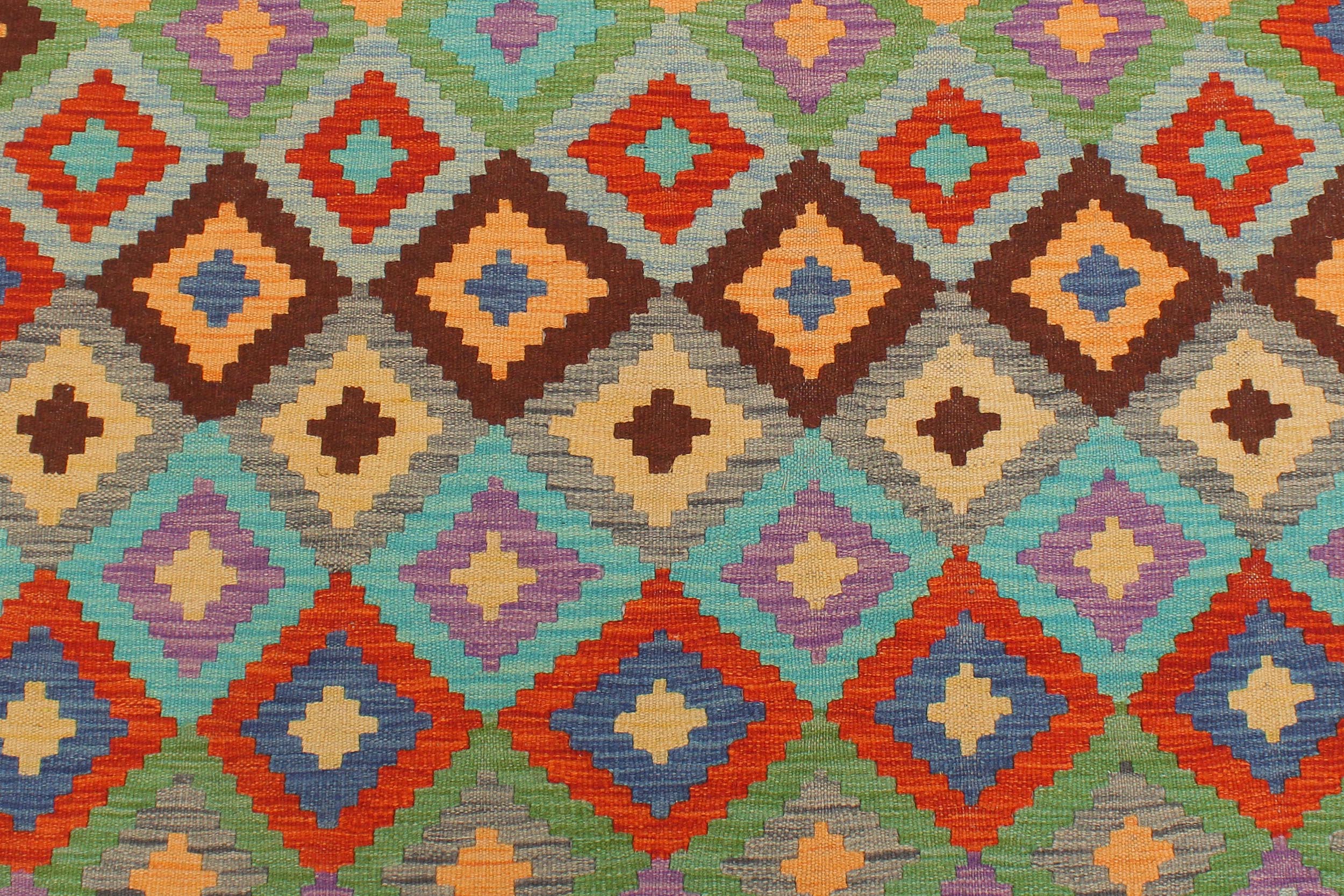 handmade Geometric Kilim Blue Green Hand-Woven RECTANGLE 100% WOOL area rug 4 x 6