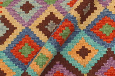 handmade Geometric Kilim Blue Green Hand-Woven RECTANGLE 100% WOOL area rug 4 x 6