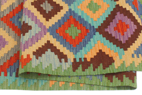 handmade Geometric Kilim Blue Green Hand-Woven RECTANGLE 100% WOOL area rug 4 x 6