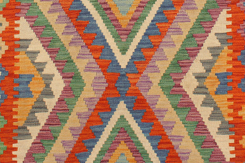 handmade Geometric Kilim Blue Rust Hand-Woven RECTANGLE 100% WOOL area rug 4' x 6'