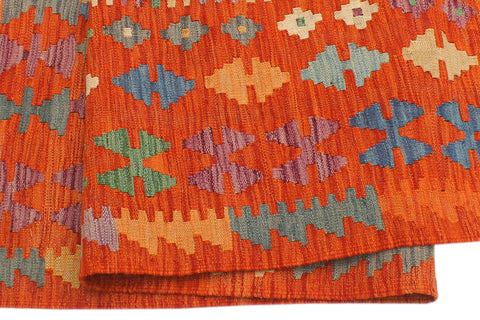 handmade Geometric Kilim Blue Rust Hand-Woven RECTANGLE 100% WOOL area rug 4' x 6'