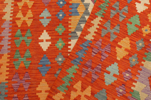 handmade Geometric Kilim Blue Rust Hand-Woven RECTANGLE 100% WOOL area rug 4' x 6'
