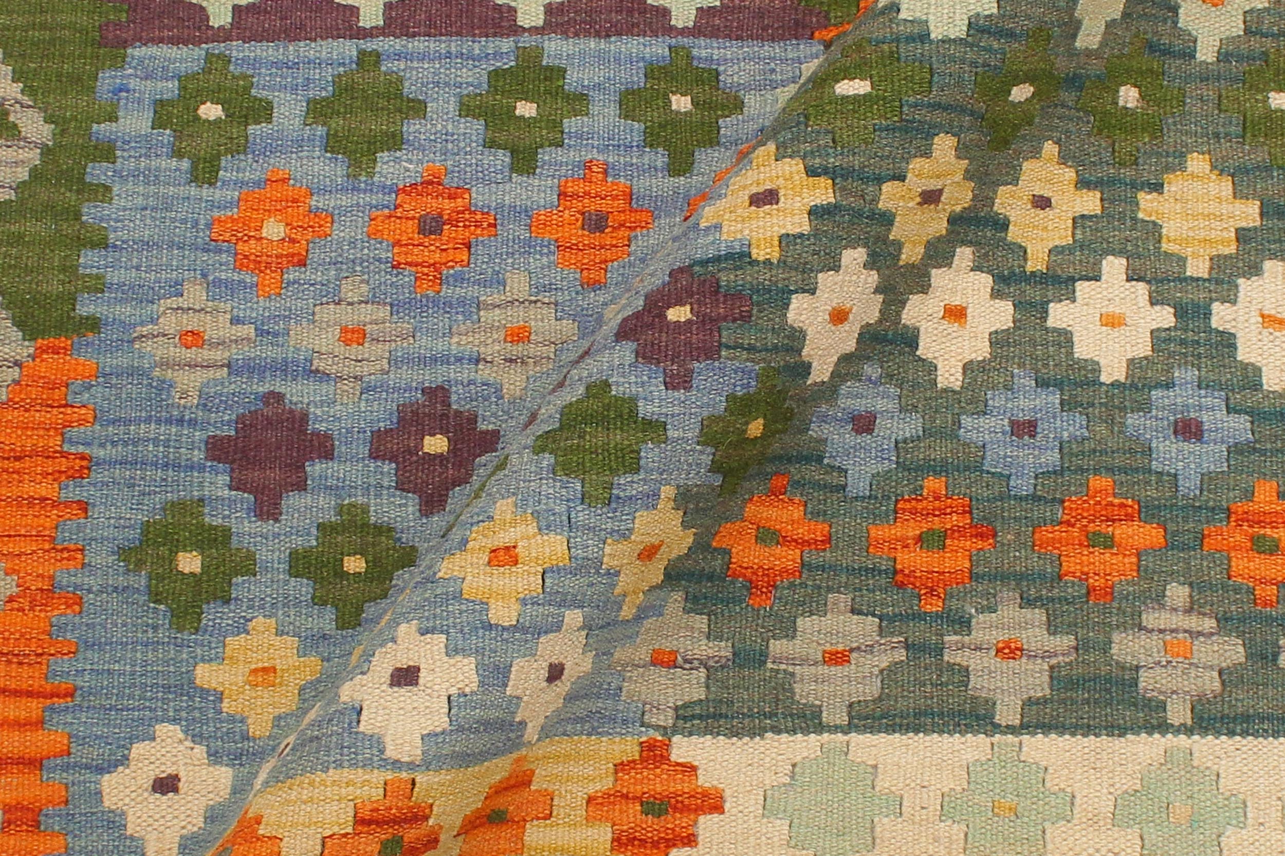 handmade Modern Kilim Blue Gray Hand-Woven RECTANGLE 100% WOOL area rug 4x6