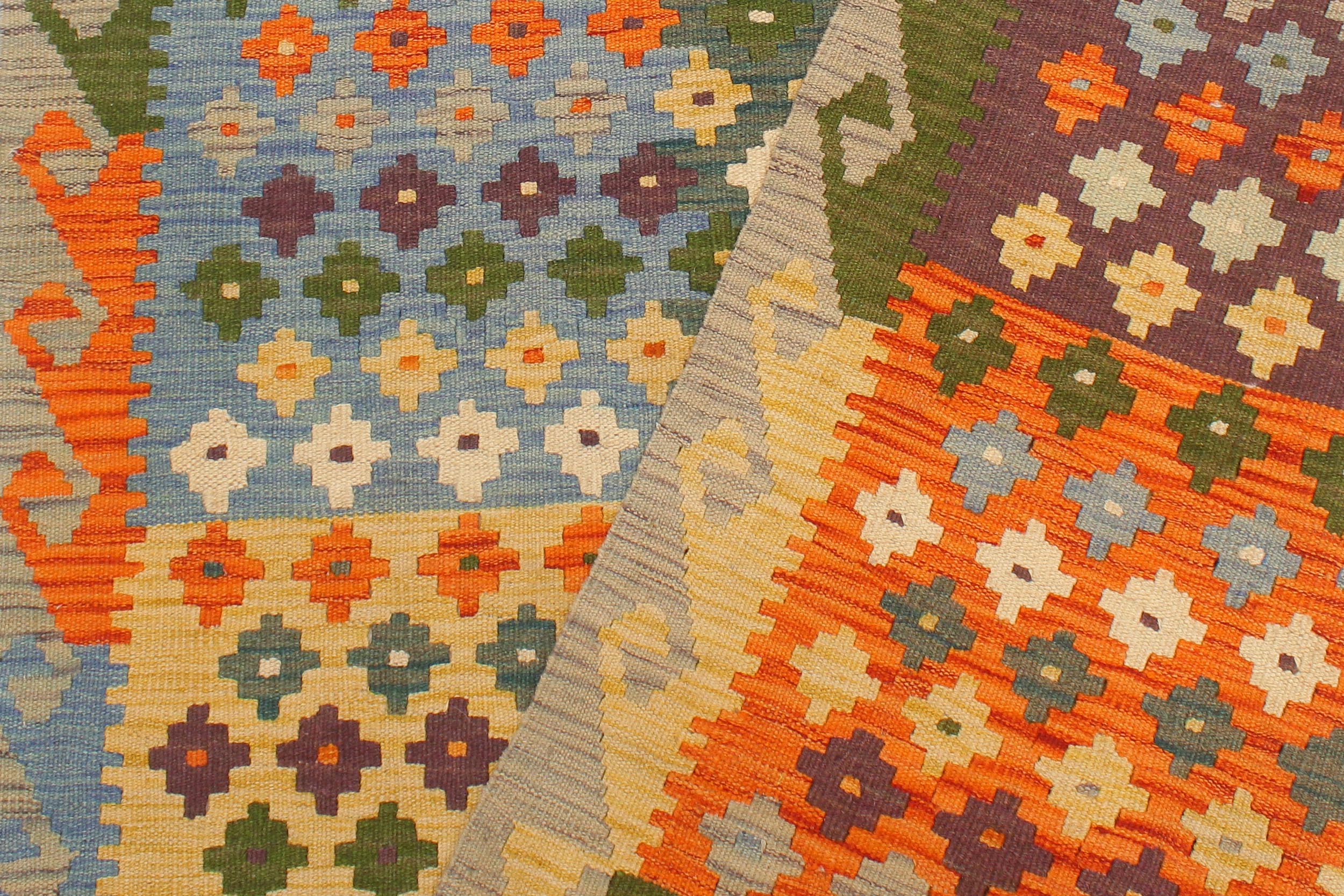 handmade Modern Kilim Blue Gray Hand-Woven RECTANGLE 100% WOOL area rug 4x6