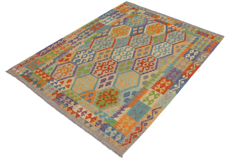 handmade Geometric Kilim Blue Gray Hand-Woven RECTANGLE 100% WOOL area rug 5 x 7