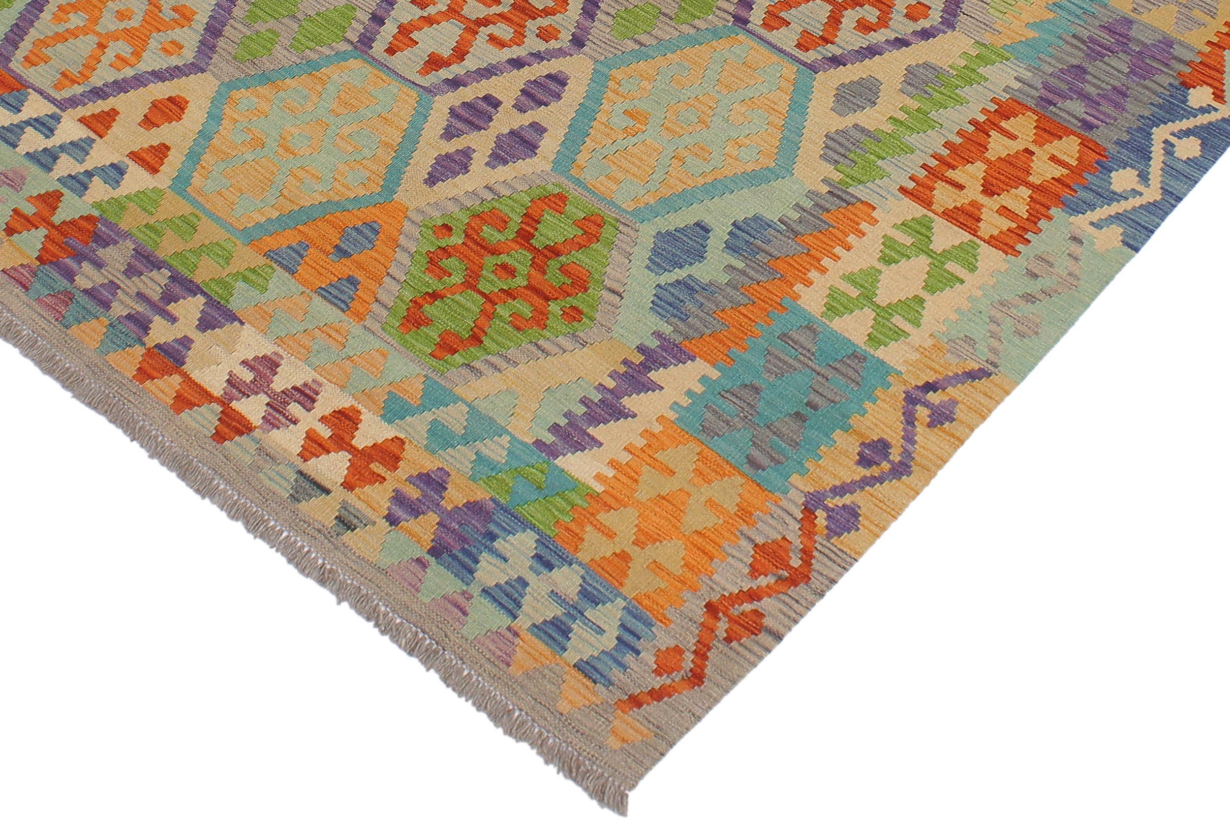 handmade Geometric Kilim Blue Gray Hand-Woven RECTANGLE 100% WOOL area rug 5 x 7