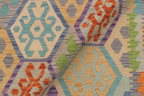 handmade Geometric Kilim Blue Gray Hand-Woven RECTANGLE 100% WOOL area rug 5 x 7