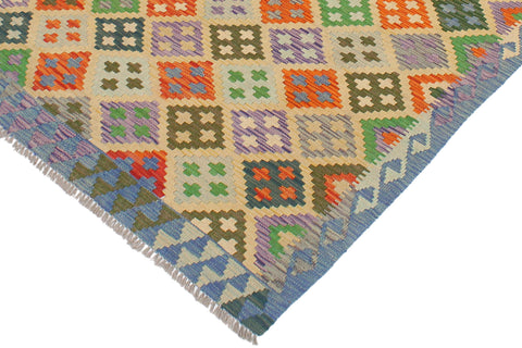 handmade Geometric Kilim Yellow Blue Hand-Woven RECTANGLE 100% WOOL area rug 4 x 6