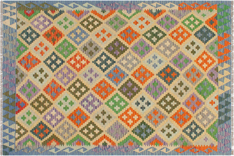 handmade Geometric Kilim Yellow Blue Hand-Woven RECTANGLE 100% WOOL area rug 4 x 6